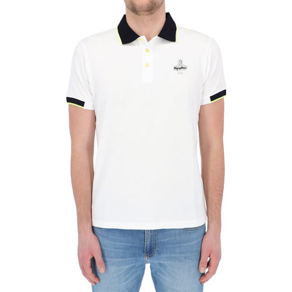 Elegant White Cotton Polo with Contrasting Accents