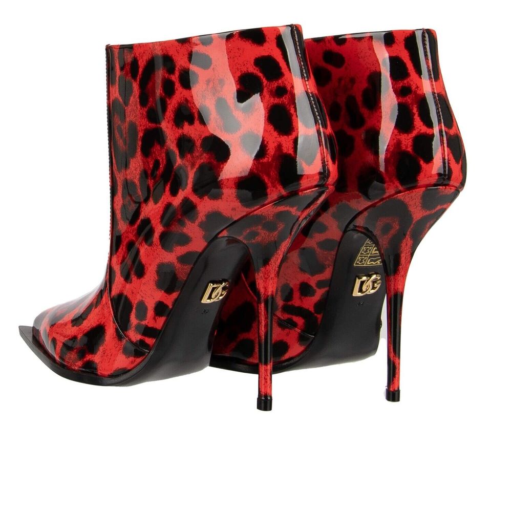 Elegant Leopard Print Patent Ankle Boots