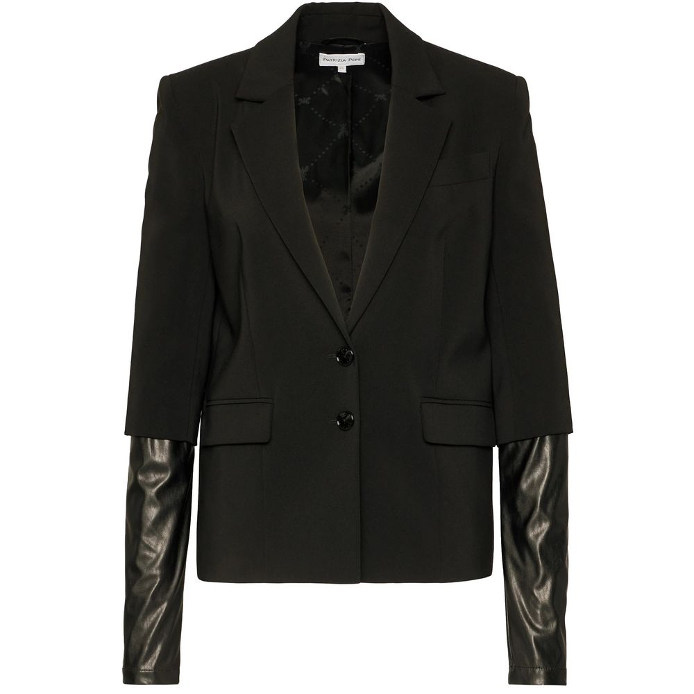 Elegant Two-Button Jacket with Faux Leather Trim