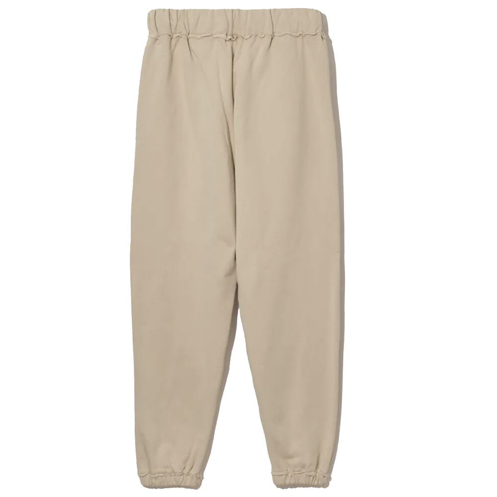 Chic Beige Cotton Sweatpants with Frayed Details