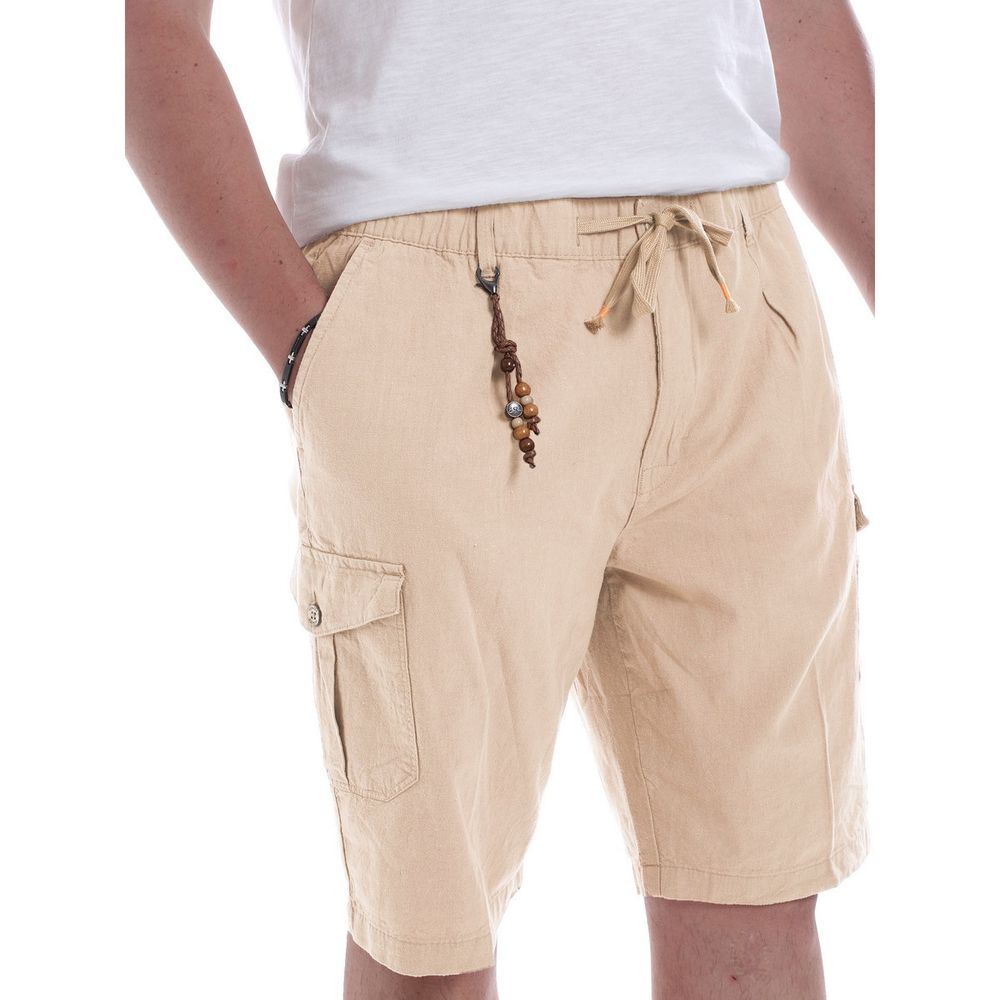 Beige Casual Linen-Cotton Blend Shorts