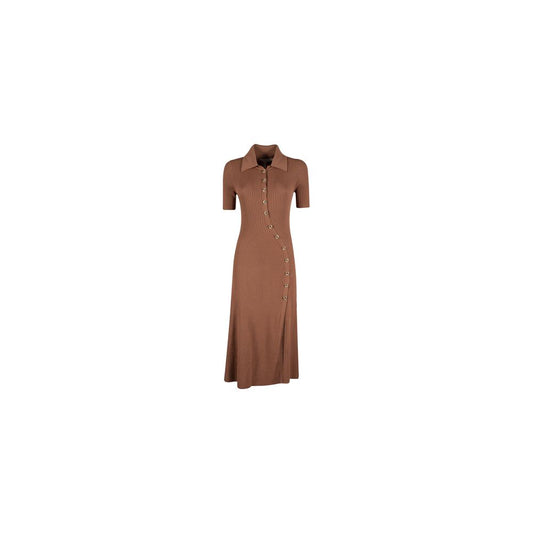 Elegant Rib Knit Long Dress with Classic Collar