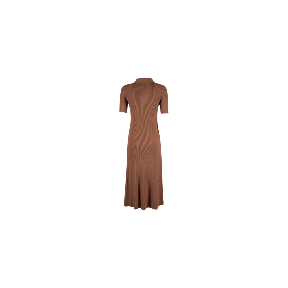 Elegant Rib Knit Long Dress with Classic Collar