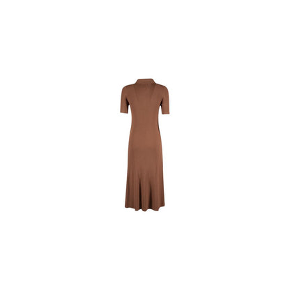 Elegant Rib Knit Long Dress with Classic Collar