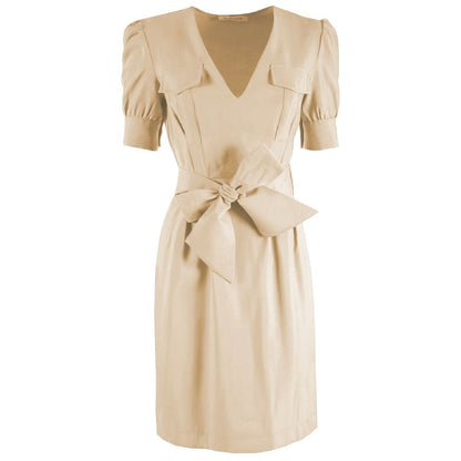 Chic Beige Midi Dress with Waist Belt