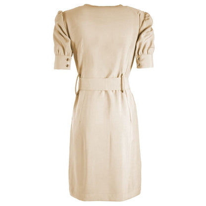 Chic Beige Midi Dress with Waist Belt