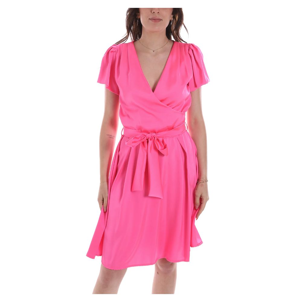 Chic Fuchsia Midi Dress with Belt Detail