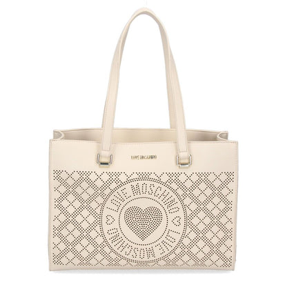 Chic White Faux Leather Shopper Tote