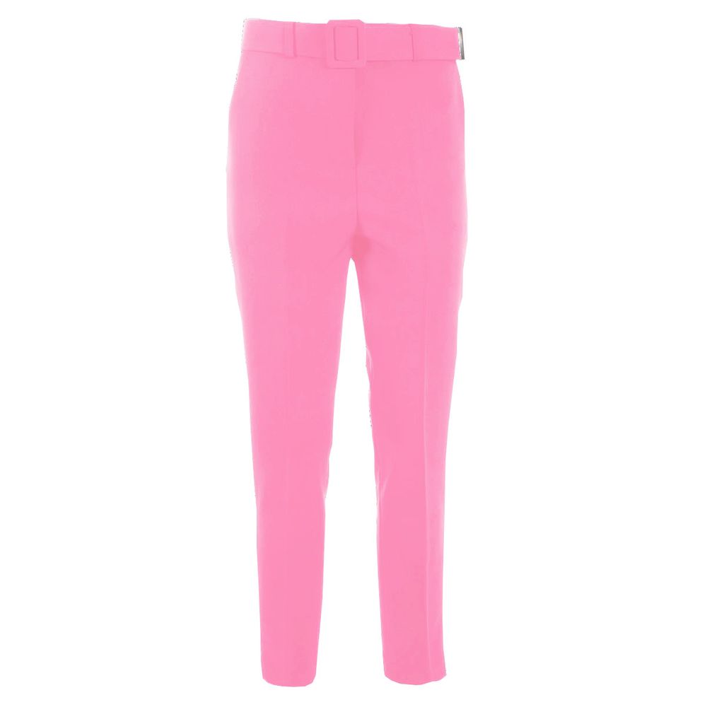 Elegant Pink Crepe Trousers with Ribbon Belt