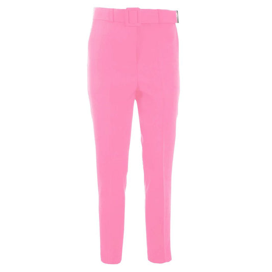 Elegant Pink Crepe Trousers with Ribbon Belt