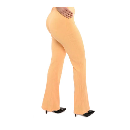 Flared High-Waist Ribbed Trousers in Orange