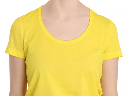 Yellow Round Neck Short Sleeve Shirt Top Blouse