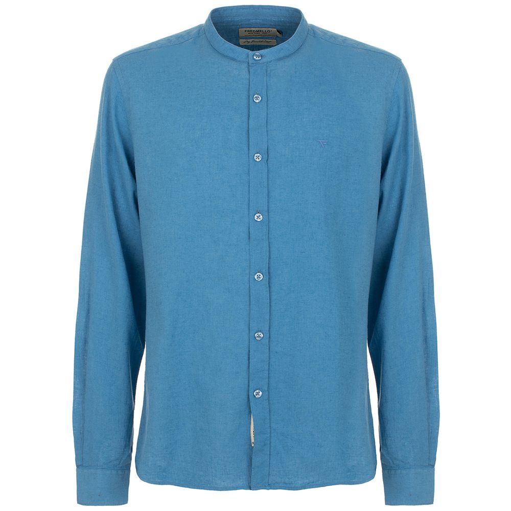 Elegant Light Blue Linen-Cotton Blend Shirt