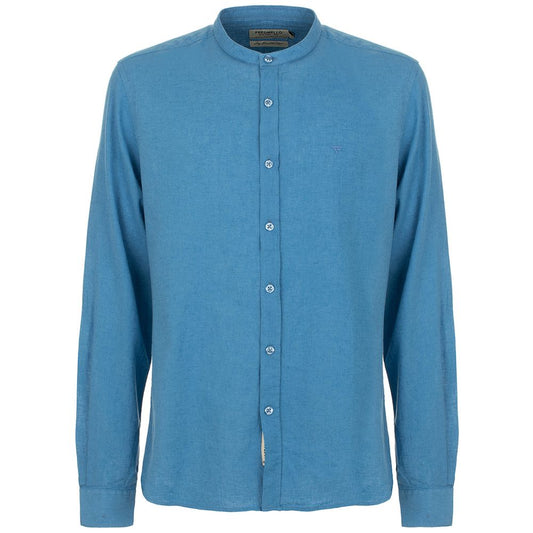 Elegant Light Blue Linen-Cotton Blend Shirt