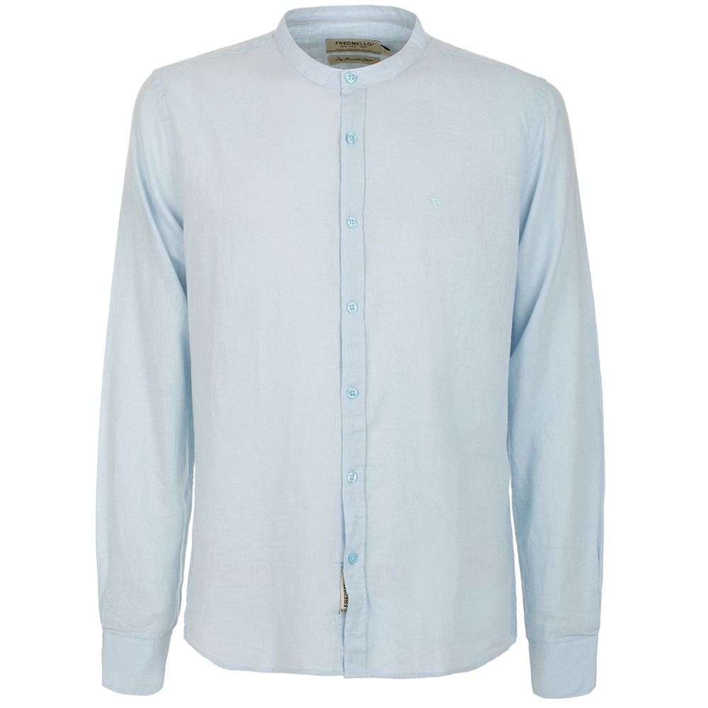 Chic Mandarin Collar Linen-Cotton Shirt