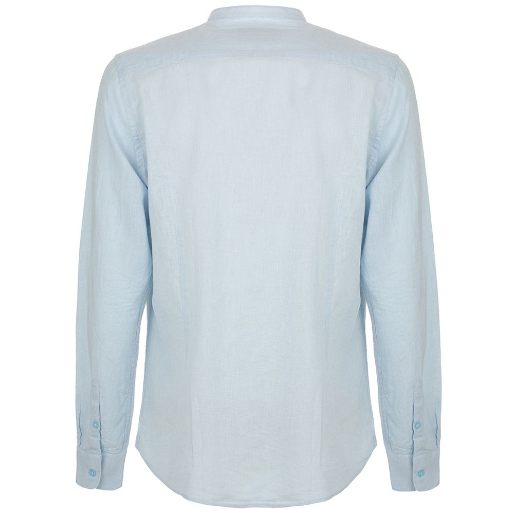 Chic Mandarin Collar Linen-Cotton Shirt