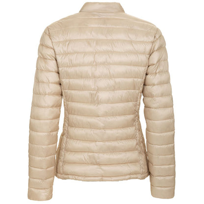 Chic Beige Short Nylon Down Jacket with Hidden Hood