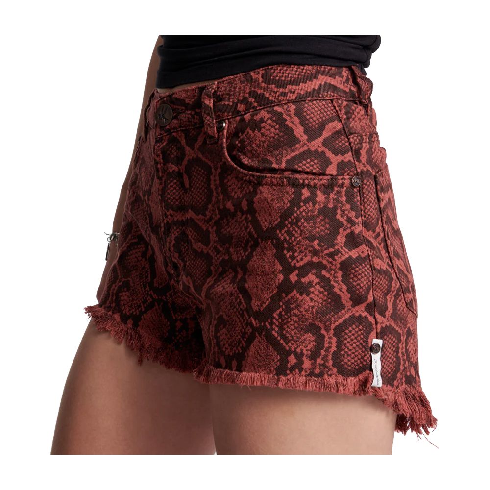 Python Print Cotton Shorts with Frayed Hem