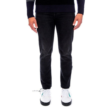 Slim Fit Black Cotton Jeans with Logo Print