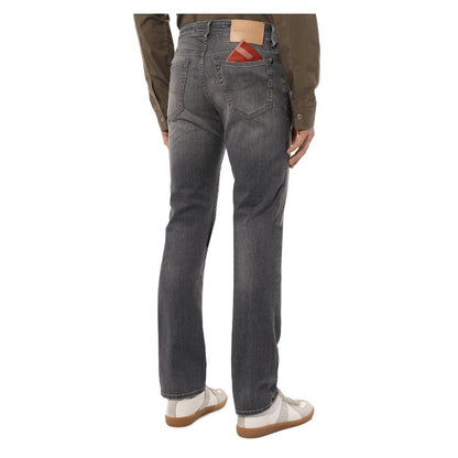 Sleek Gray Stretch Cotton Regular Fit Jeans