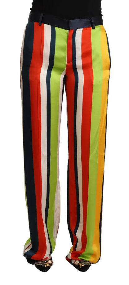 Multicolor Striped Mid Waist Straight Pants