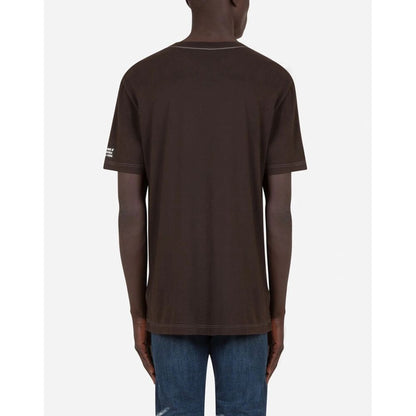 Elegant Brown Cotton Tee with Iconic Print