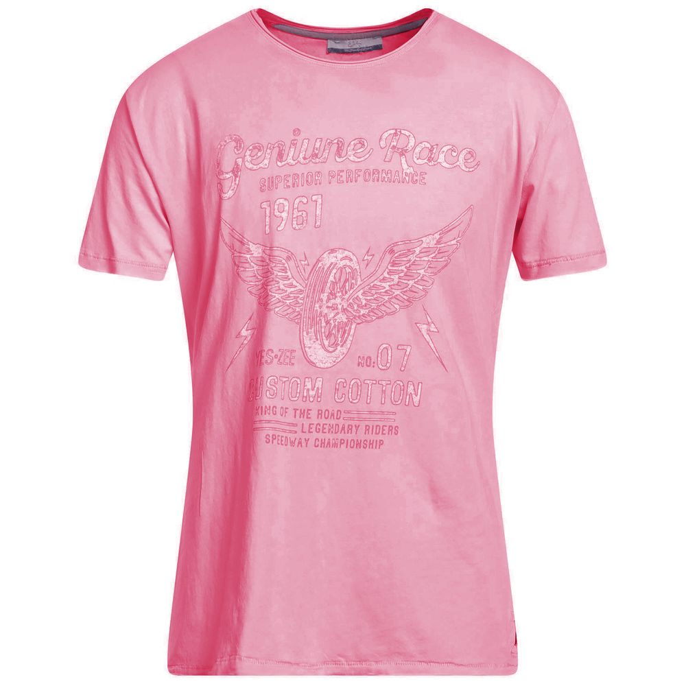 Chic Pink Cotton Tee with Front Print