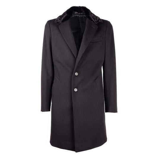 Elegant Virgin Wool Coat with Mink Fur Collar