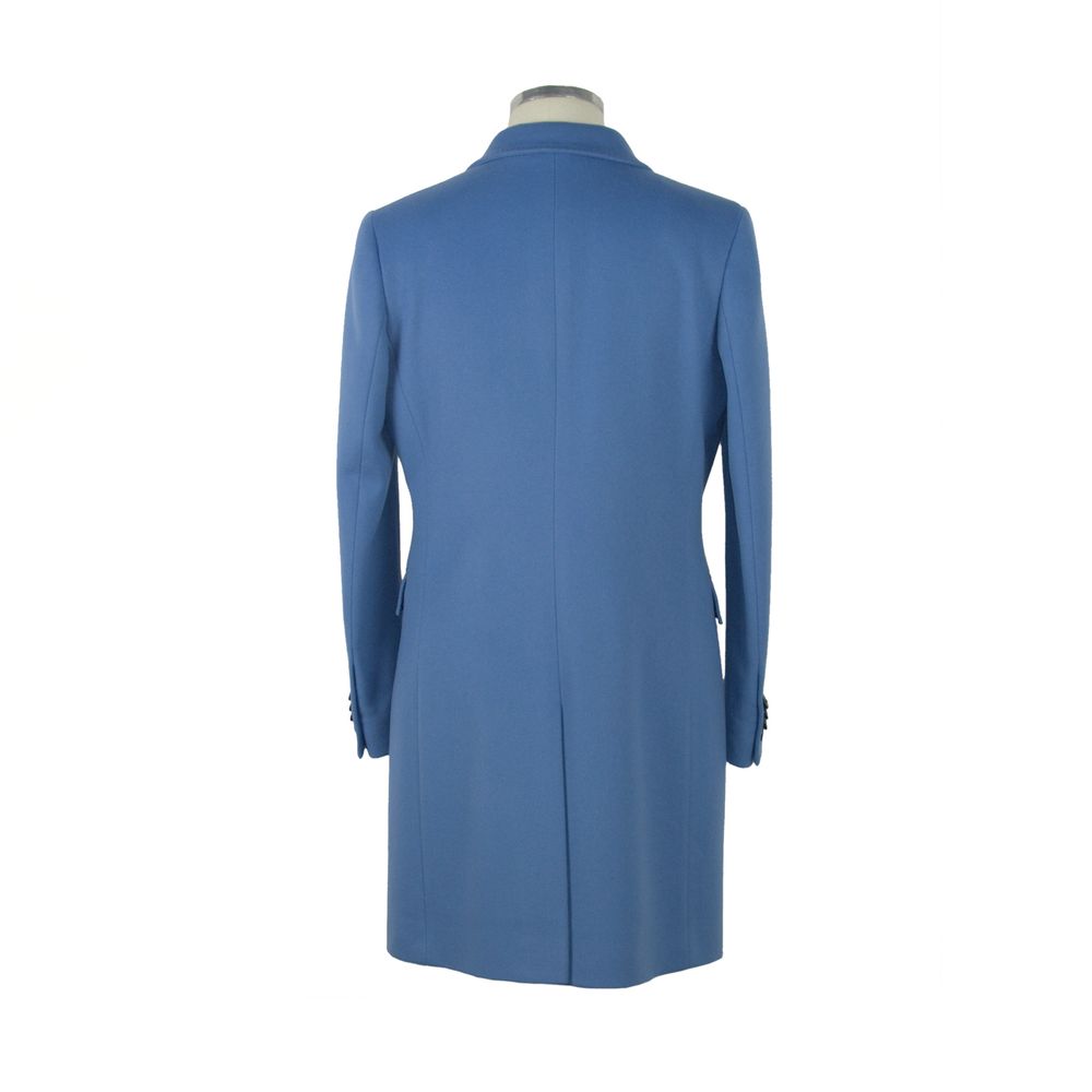 Elegant Virgin Wool Light Blue Coat