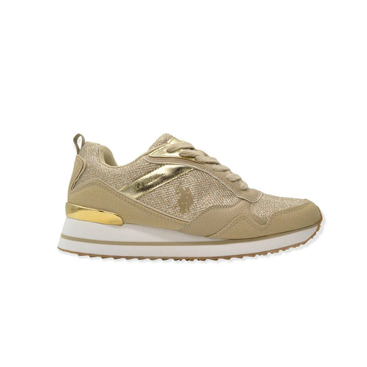 Beige Metallic Insert Sneakers for Women