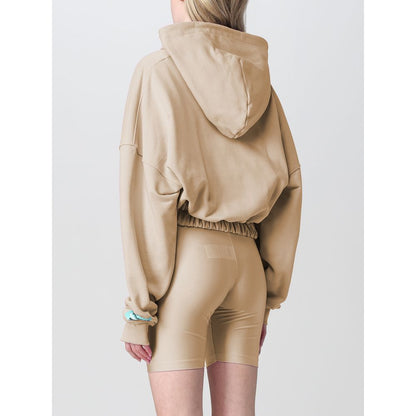 Chic Beige Zip Hoodie with Front Logo