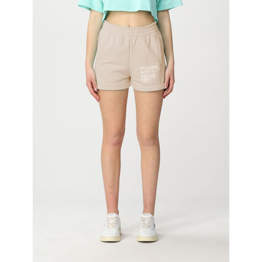 Chic Beige Cotton Shorts with Logo Accent