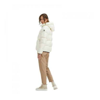 Elegant White Hooded Feather Jacket