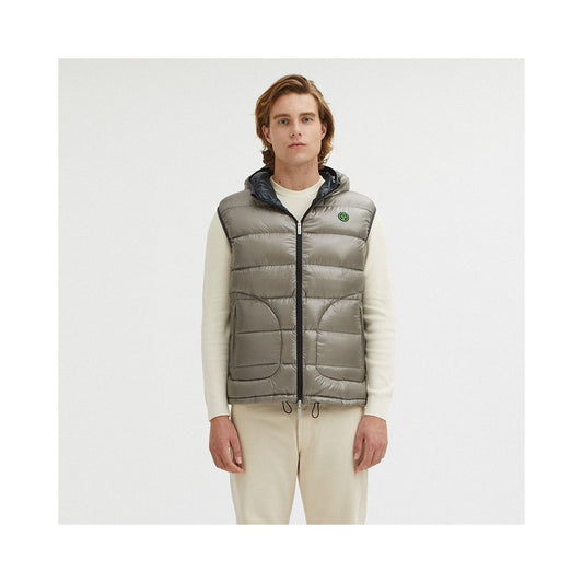 Reversible Goose Down Hooded Vest in Gray