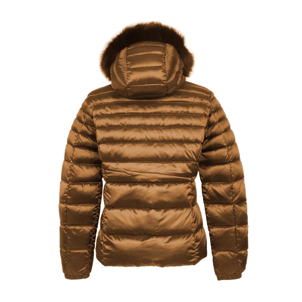 Elegant Padded Down Jacket with Fur Hood