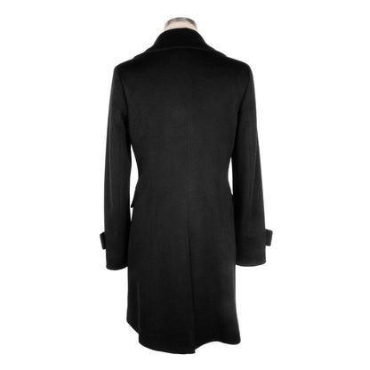 Elegant Black Woolen Coat with Gold Buttons