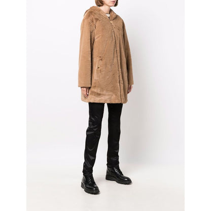 Elegant Beige Faux Fur Hooded Coat