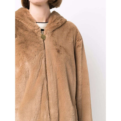 Elegant Beige Faux Fur Hooded Coat