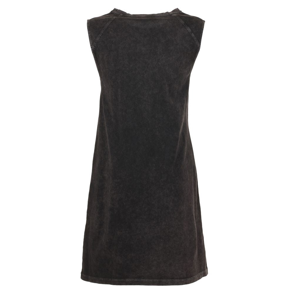 Elegant Black Cotton Dress with Logo Detail