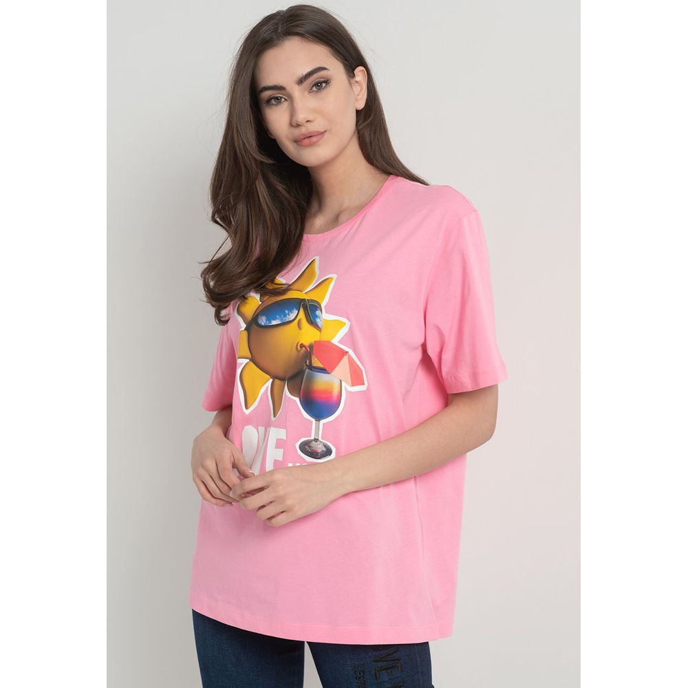 Pink Cotton Women T-Shirt