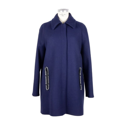 Chic Blue Wool-Blend Winter Coat