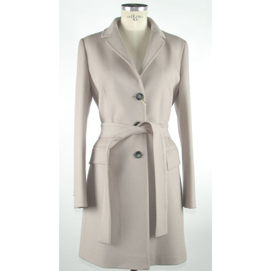 Elegant Virgin Wool Gray Belted Jacket