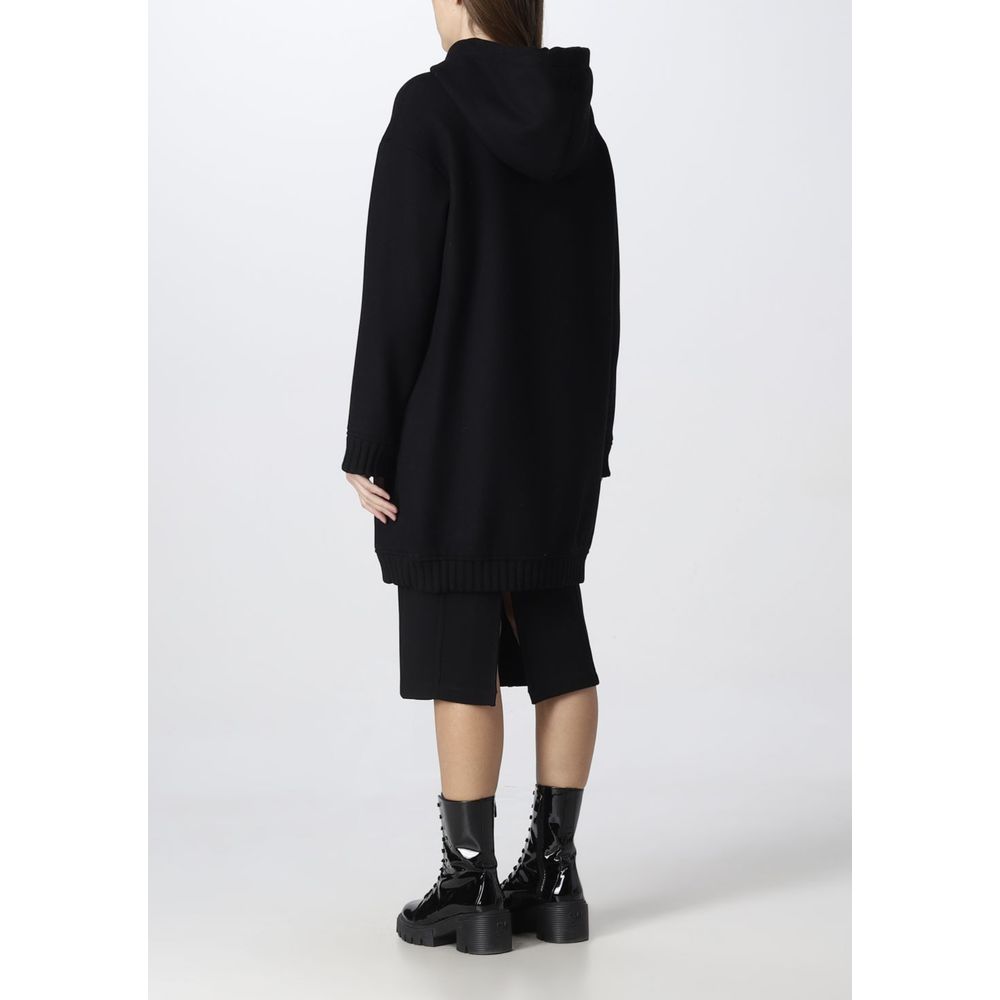 Elegant Black Wool Coat with Logo Detail