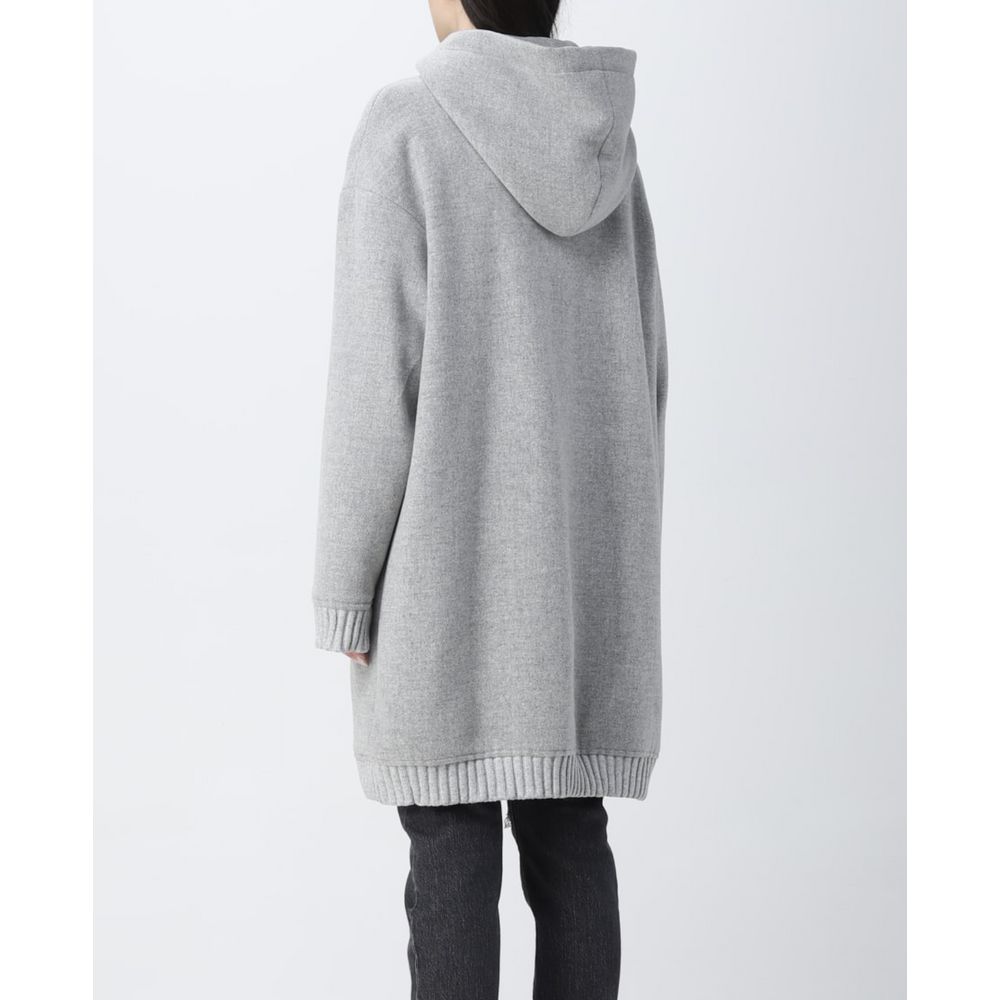 Elegant Grey Wool Hooded Coat