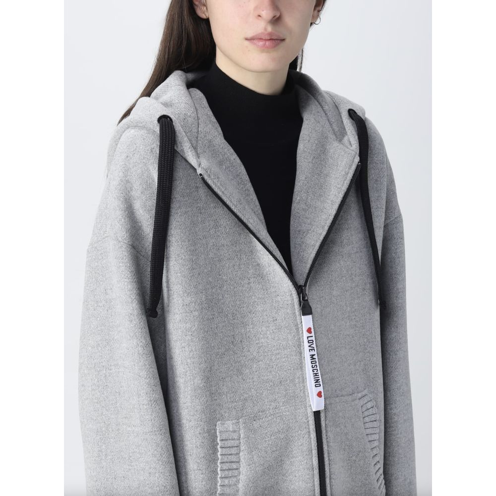 Elegant Grey Wool Hooded Coat