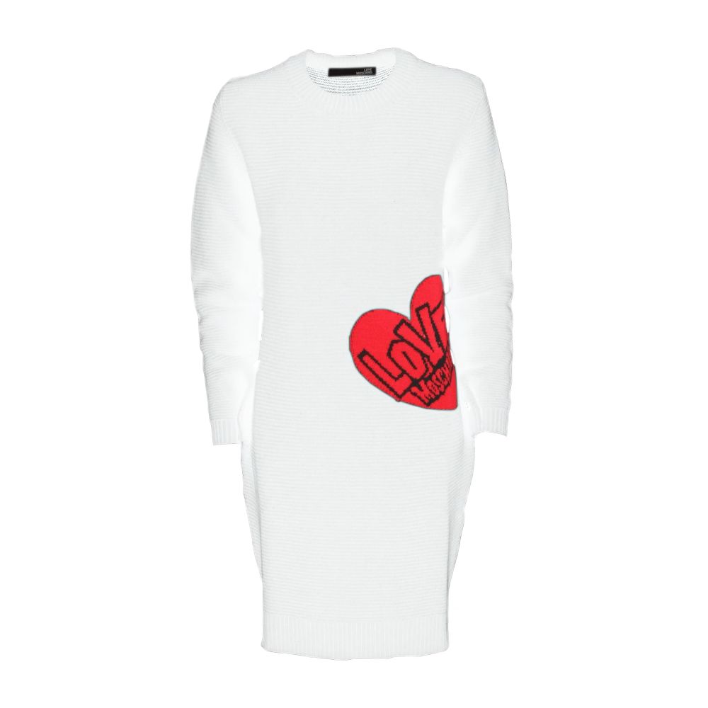 Chic Heart Pattern Knit Dress in White