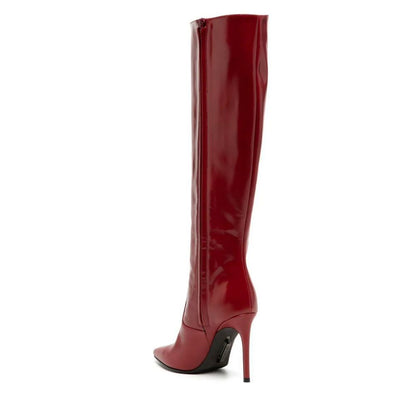 Chic Scarlet Patent Leather Stiletto Boots