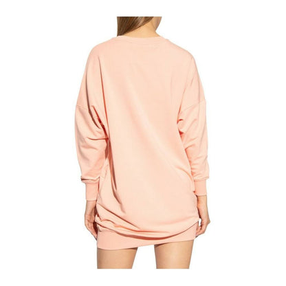 Chic Pink Sweatshirt Dress with Eco-Leather Logo