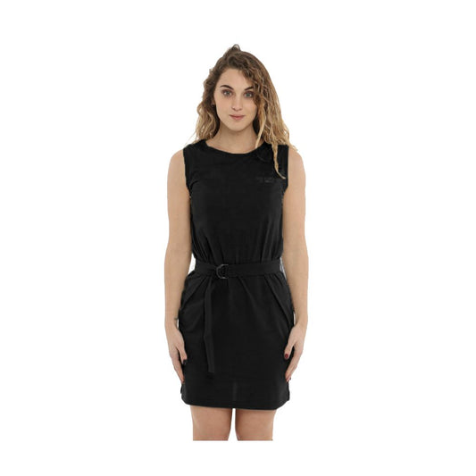 Elegant Sleeveless Black Cotton Dress with Belt