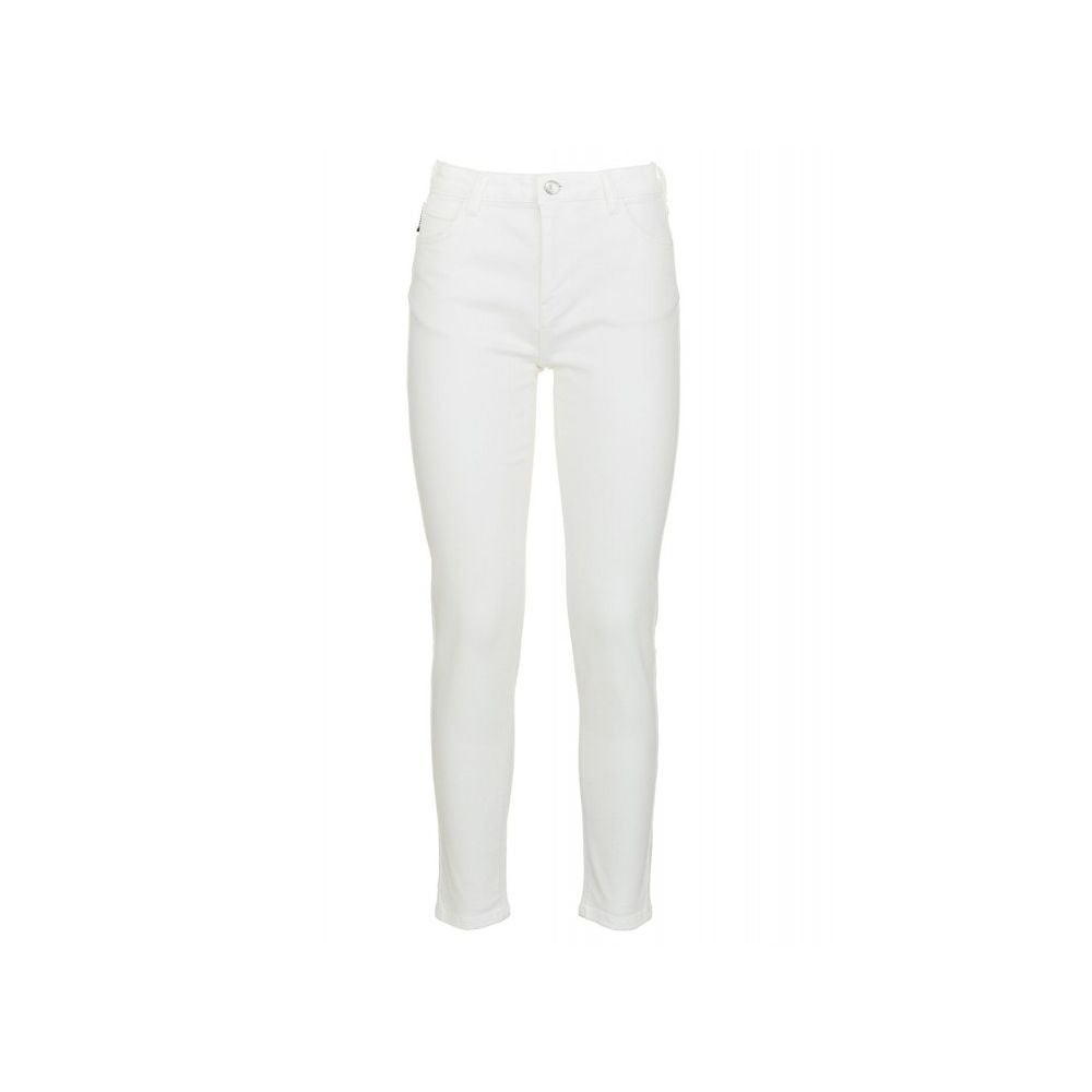 White High-Waisted Slim Denim Trousers